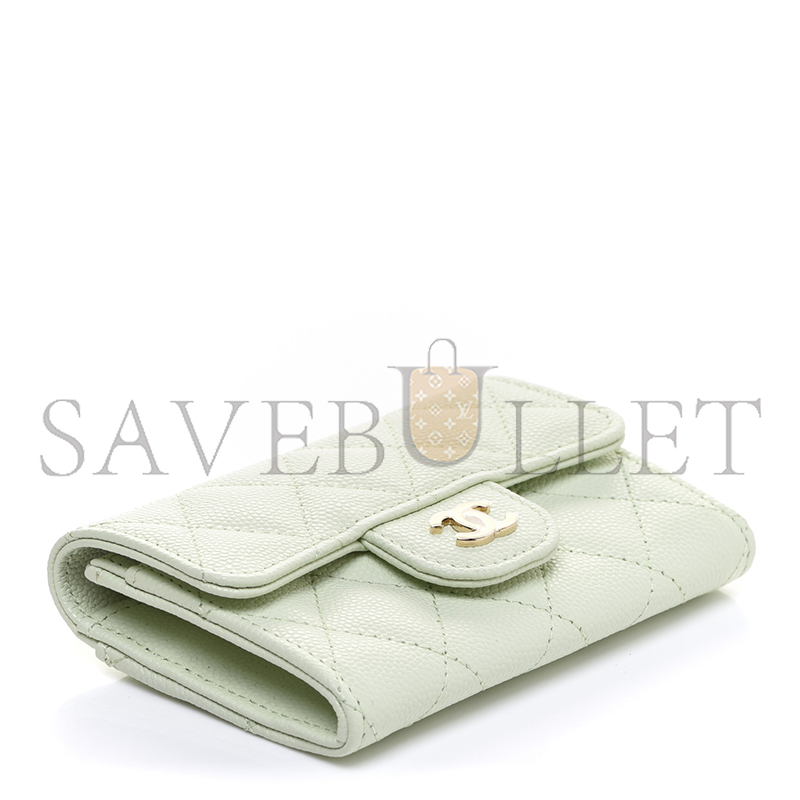 Ch*el caviar quilted flap card holder wallet light green ap0214 (11.3*7.5*2.5cm)
